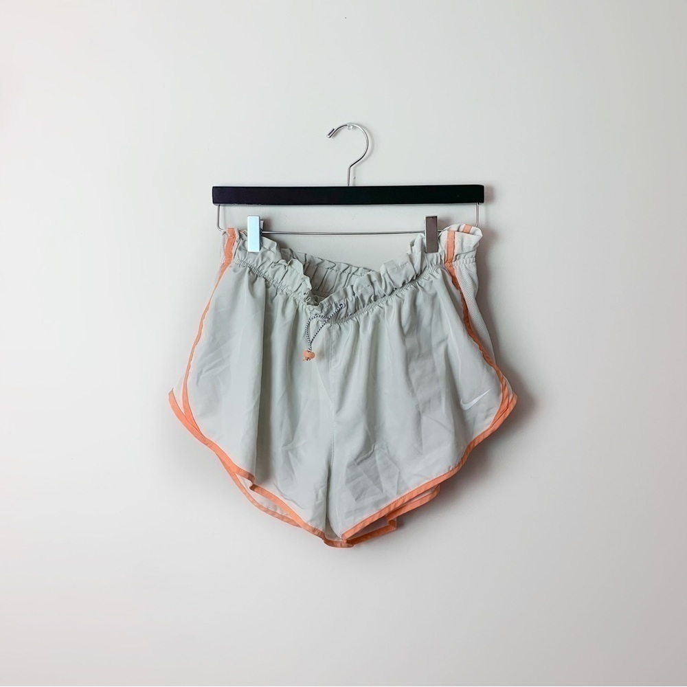[Nike] Women's Light Gray & Orange Elastic Waist Drawstring Athletic Shorts